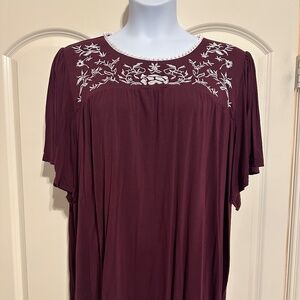 Burgundy swing top with beautiful neck design- summer top size 26